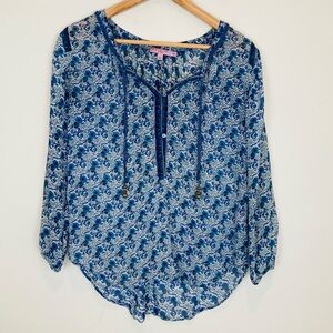 Calypso St. Barth silk blue and white boho blue and white blouse. Size XS.